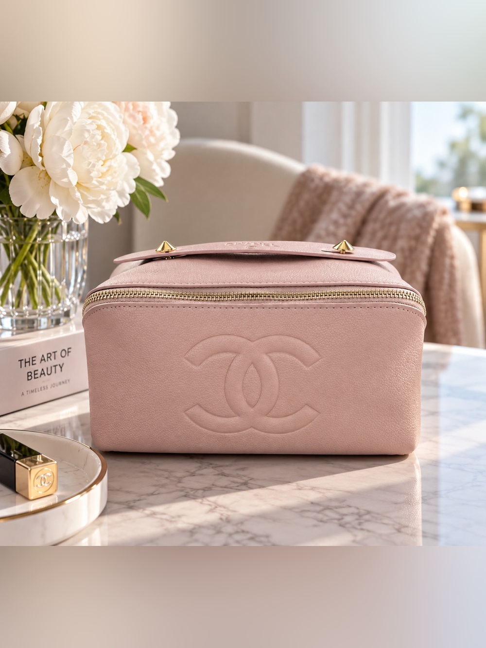 🌸 Dusty Rose Faux Leather Makeup Bag / Cosmetic Case